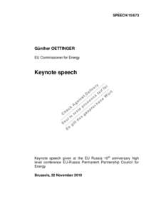 SPEECH[removed]Günther OETTINGER EU Commissioner for Energy  Keynote speech