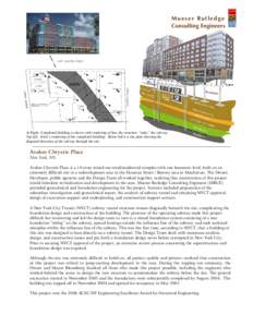 Mueser Rutledge Consulting Engineers At Right: Completed building is shown with rendering of how the structure “rides” the subway. Top left: Artist’s rendering of the completed building. Below left is a site plan s