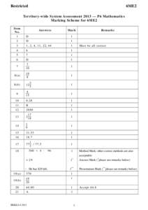 Restricted  6ME2 Territory-wide System Assessment 2013 — P6 Mathematics Marking Scheme for 6ME2