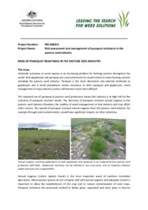 Project Number: Project Name: PRJ[removed]Risk assessment and management of paraquat resistance in the pasture seed industry