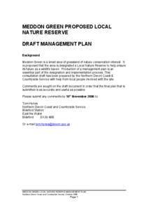 MEDDON GREEN PROPOSED LOCAL NATURE RESERVE DRAFT MANAGEMENT PLAN