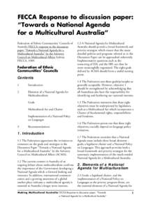 FECCA Response to discussion paper:
“Towards a National Agenda for a Multicultural Australia”