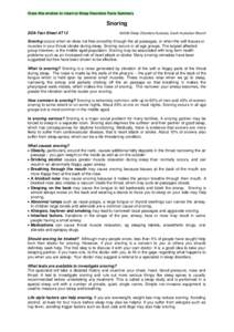 Close this window to return to Sleep Disorders Facts Summary  Snoring SDA Fact Sheet AT12  ©2006 Sleep Disorders Australia, South Australian Branch