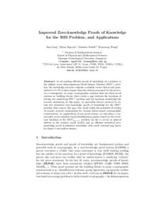 Improved Zero-knowledge Proofs of Knowledge for the ISIS Problem, and Applications San Ling1 , Khoa Nguyen1 , Damien Stehlé2 , Huaxiong Wang1 1  2