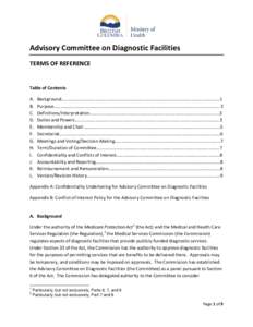 Advisory Committee on Diagnostic Facilities TERMS OF REFERENCE Table of Contents A. B.