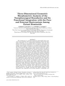 Three&#8208;Dimensional Geometric Morphometric Analysis of the Nasopharyngeal Boundaries and Its Functional Integration with the Face and External Basicranium Among Extant Hominoids