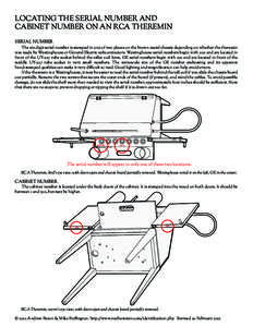 LOCATING THE SERIAL NUMBER AND CABINET NUMBER ON AN RCA THEREMIN SERIAL NUMBER The six digit serial number is stamped in one of two places on the brown metal chassis depending on whether the theremin was made by Westingh