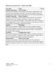 Balanced Assessment Test – Third Grade 2008 Core Idea Task Score Number Operations The Pet Shop