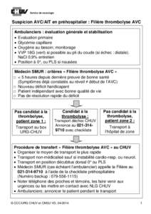 Suspicion AVC/AIT en préhospitalier : Filière thrombolyse AVC Ambulanciers   