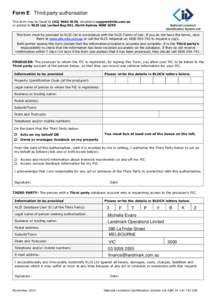 Form E Third party authorisation This form may be faxed to, emailed to  or posted to NLIS Ltd, Locked Bag 991, North Sydney NSW 2059 This form must be provided to NLIS Ltd in accordance 