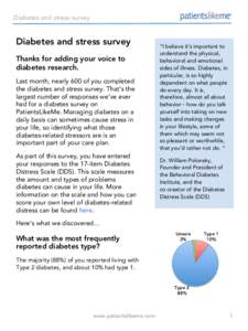 Diabetes and stress survey	
    Diabetes and stress survey	
   Thanks for adding your voice to diabetes research. Last month, nearly 600 of you completed