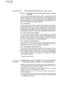 120 STAT[removed]CONCURRENT RESOLUTIONS—MAY 3, 2006 SECTION 1. AUTHORIZATION OF SOAP BOX DERBY RACES ON CAPITOL GROUNDS.