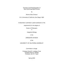 Evolution and Phylogeography of New World Gastropod Faunas by Warren Brian Simison B.A. (University of California, San Diego) 1985