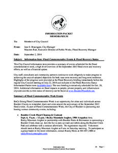 INFORMATION PACKET MEMORANDUM To: Members of City Council