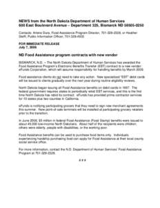 Microsoft Word - ND signs contract with new Food Assistance debit card vendor.doc