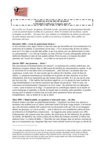 JOURNAL D’UNE JEUNE MAMAN © Elisabeth Laville pour Canopée, mars 07 Eve va fêter ses 18 mois. Sa maman, Elisabeth Laville, spécialiste du développement durable, a tenu un journal depuis le début de sa grossesse. 