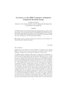 13 Letters to the IEEE Computer Arithmetic Standards Revision Group Ulrich Kulisch ¨r Angewandte und Numerische Mathematik Institut fu ¨t Karlsruhe