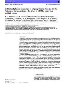 Mon. Not. R. Astron. Soc. 425, 1245–doi:j21510.x Orbital and physical parameters of eclipsing binaries from the All-Sky Automated Survey catalogue – IV. A 0.61 + 0.45 M binary in