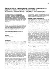 263  Deriving folds of macromolecular complexes through electron cryomicroscopy and bioinformatics approaches Wah Chiu*†§, Matthew L Baker*†, Wen Jiang*† and Z Hong Zhou*‡ Intermediate-resolution (7–9 Å) stru