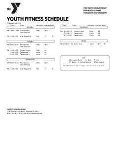 YOUTH FITNESS SCHEDULE Effective April 2014 Time Class  Instructor Location Note