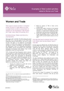 Examples of Sida-funded activities related to Women and Trade Women and Trade 3. Build the capacity of TSIs to better service women clients.