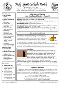 Holy Spirit Catholic Parish Burdekin Ave, Amaroo, ACT Supporting and supported by Holy Spirit, Good Shepherd, Mother Teresa Primary Schools and St John Paul II College News this week  Call to Connect