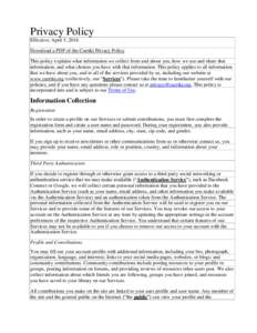 Privacy Policy Effective: April 5, 2016 Download a PDF of the Curriki Privacy Policy This policy explains what information we collect from and about you, how we use and share that information, and what choices you have w