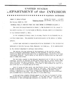 UNITED STATES  -LJEPARTMENT of the INTERIOR * * * * * * * * * * * * * * * * * * * * *news BUREAU OF INDIAN AFFAIRS