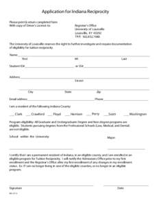 Application for Indiana Reciprocity