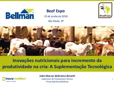 Beef Expo 15 de junho de 2016 São Paulo, SP Inovações nutricionais para incremento da produtividade na cria: A Suplementação Tecnológica