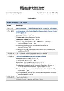 X Congreso Argentino de Protección Radiológica Universidad Católica Argentina Av. Alicia Moreau de Justo[removed]CABA