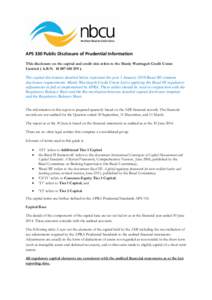 APS 330 Public Disclosure of Prudential Information This disclosure on the capital and credit risk refers to the Manly Warringah Credit Union Limited ( A.B.N[removed] ). The capital disclosures detailed below repr