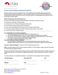 Get Fit on Route 66 - Physical Activity Readiness Questionaire (PAR-Q)