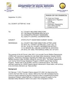 REASON FOR THIS TRANSMITTAL  September 19, 2014 ALL COUNTY LETTER NO[removed]
