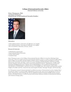 College of International Security Affairs National Defense University Peter Thompson, PhD Assistant Professor Department of International Security Studies