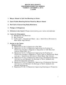 MAYOR AND COUNCIL CONFERENCE MEETING AGENDA TUESDAY, OCTOBER 8, 2013 7:30PM  1. Mayor Alessi to Call the Meeting to Order