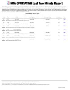 Below is the league’s assessment of officiated events that occurred in the last two minutes of last night’s games which were within five points at the two-minute mark (and during overtime, where applicable). The play