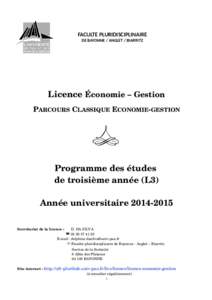 FACULTE PLURIDISCIPLINAIRE DE BAYONNE / ANGLET / BIARRITZ Licence Économie – Gestion PARCOURS CLASSIQUE ECONOMIE­GESTION