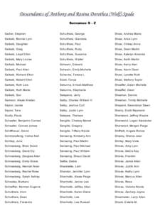 Descendants of Anthony and Rosina Dorothea (Wolf) Spade Surnames S - Z Sadler, Stephen