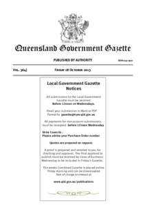 Queensland Government Gazette PUBLISHED BY AUTHORITY Vol[removed]Friday 18 October 2013