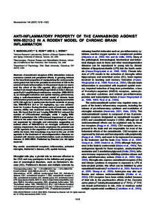 Neuroscience[removed] –1522  ANTI-INFLAMMATORY PROPERTY OF THE CANNABINOID AGONIST WIN[removed]IN A RODENT MODEL OF CHRONIC BRAIN INFLAMMATION Y. MARCHALANT,a,c S. ROSIa,b AND G. L. WENKc*