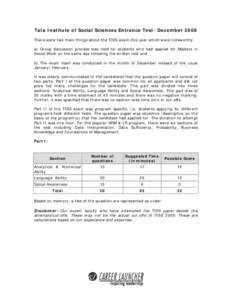 Tata Institute of Social Sciences Entrance Test- December 2008 There were two main things about the TISS exam this year which were noteworthy: a) Group discussion process was held for students who had applied for Masters