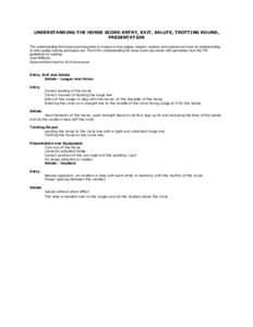 UNDERSTANDING THE HORSE SCORE-ENTRY, EXIT, SALUTE, TROTTING ROUND, PRESENTATION The understanding the horse score document is in place so that judges, lungers, vaulters and coaches can have an understanding of what quali