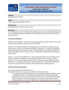 AArriizzoonnaa CCaanncceerr RReeggiissttrryy ((AACCRR))  Data Quality • Coding • Abstracting • Standards Memorandum #[removed]Distribution Date: January 14, 2011 Category: