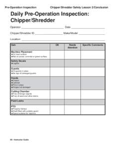 NASD: Daily Pre-Operation Inspection: Chipper/Shredder