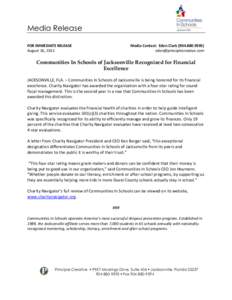 Media Release FOR IMMEDIATE RELEASE August 16, 2011 Media Contact: Eden Clark[removed]removed]