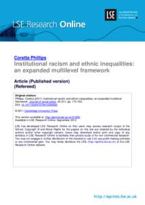 Coretta Phillips  Institutional racism and ethnic inequalities: an expanded multilevel framework Article (Published version) (Refereed)