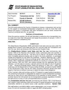 Assembly Bill[removed]Wieckowski) SUT: Transactions & Use Taxes: Alameda County: Transportation Programs