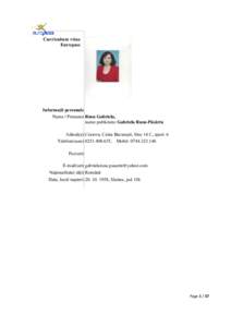 Curriculum vitae Europass Informaţii personale Nume / Prenume Rusu Gabriela, nume publicistic Gabriela Rusu-Păsărin