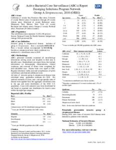 Active Bacterial Core Surveillance (ABCs) Report Emerging Infections Program Network Group A Streptococcus, 2010 (ORIG) ABCs Areas California (3 county San Francisco Bay area); Colorado